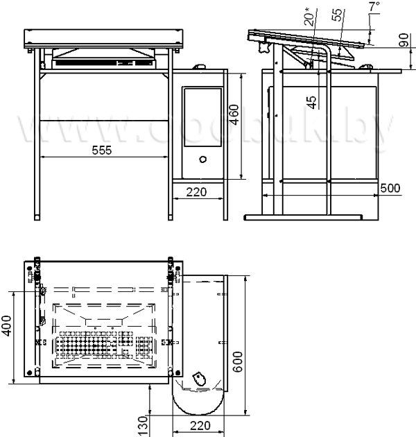 Конструкция компьютерного стола с поворотной крышкой КСП-2 позволяет использовать мониторы толщиной до 65мм и имеющие крепление стандарт VESA